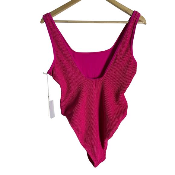 Good American Pink Glow Crinkle Square Neck One Piece Swimsuit Size L/XL - Picture 10 of 11